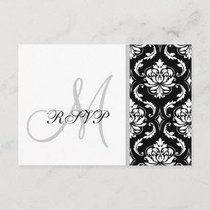 Black Damask Monogram Bröllop OSA Kort