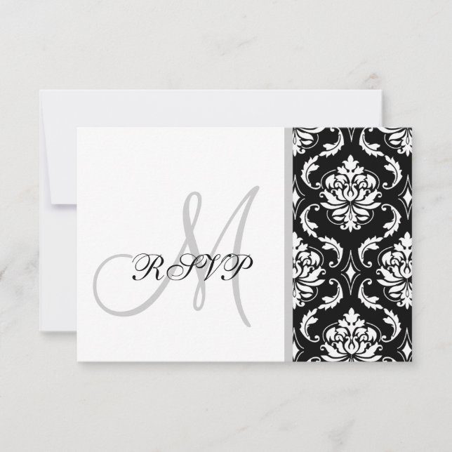Black Damask Monogram Bröllop OSA Kort (Framsida)