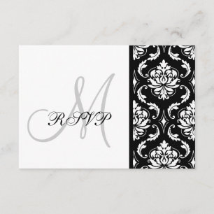 Black Damask Monogram Bröllop OSA Kort