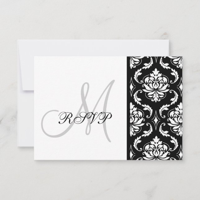 Black Damask Monogram Bröllop OSA Kort (Framsida)
