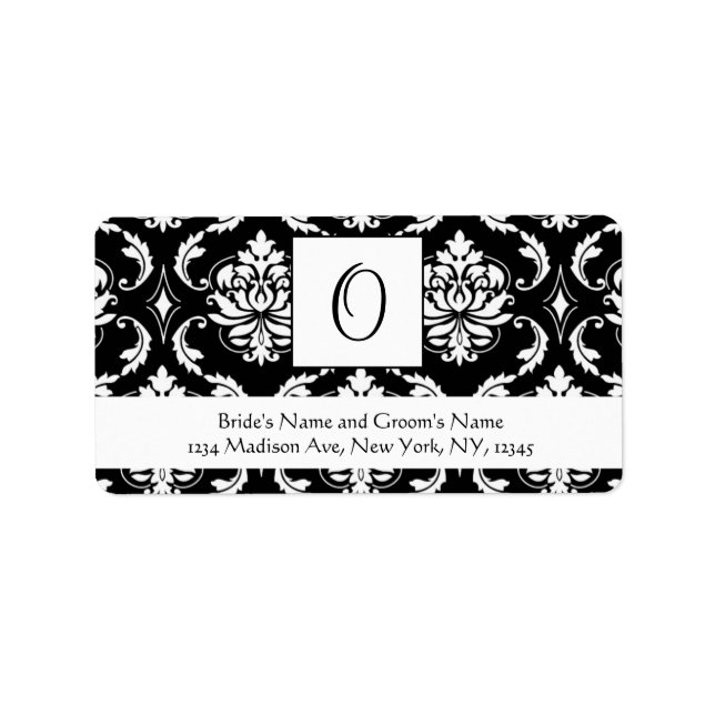 Black Damask Monogram O Bröllop Adressetiketters Adressetikett (Framsidan)