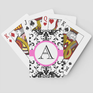 Black Damask Monogram Rosa Bröllop-uppspelningskor Kortlek