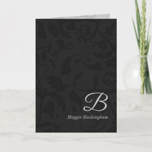 Black Damask Monogrammed Deluxe Hälsning Anteckningskort