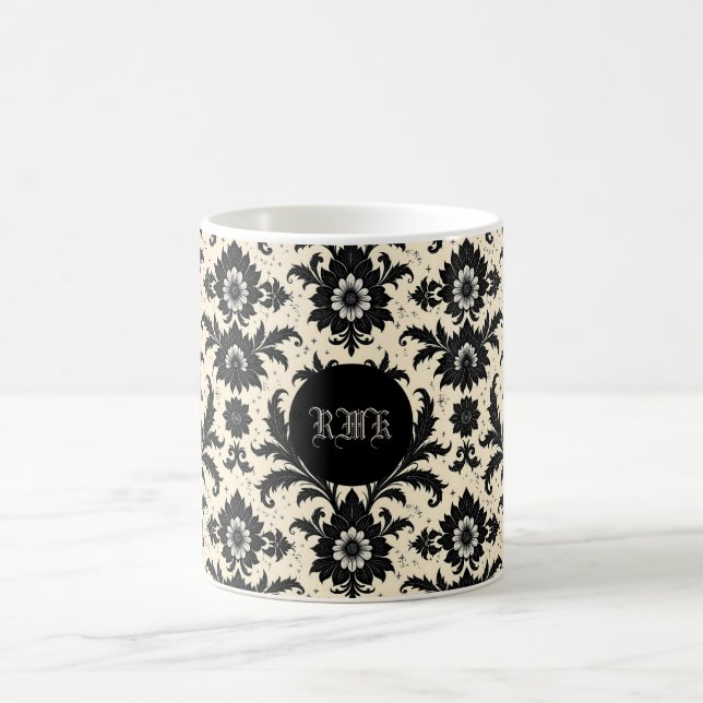 Black Damask on Sepia Kaffemugg (Center)