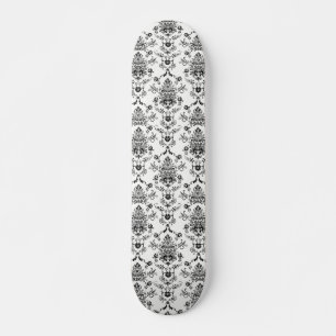 Black Damask on White Mini Skateboard Bräda 18,5 Cm