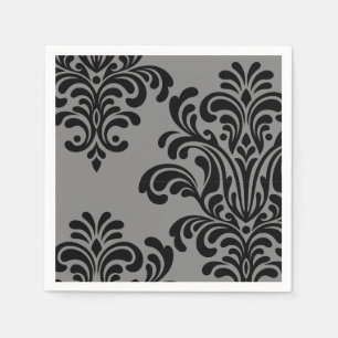 Black Damask på Grått Mönster Pappersservett