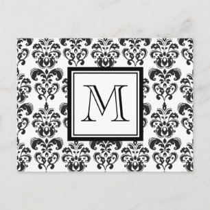 Black Damask Pattern 2 med ditt monogram Vykort
