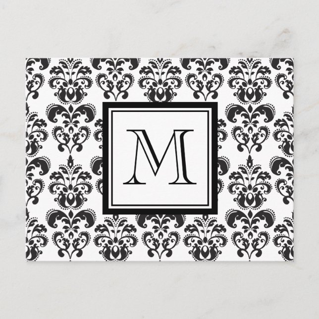 Black Damask Pattern 2 med ditt monogram Vykort (Framsida)