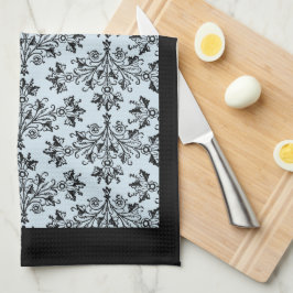 Black Damask Pattern på Grått Kitchen Towel Kökshandduk