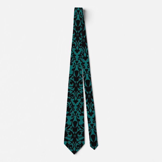 Black Damask Pattern på Grönt Designer Necktie Slips (Framsida)