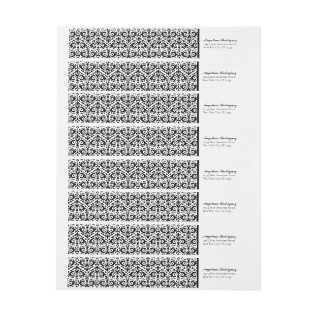 Black Damask Pattern Studenten Etikettband (Ark)