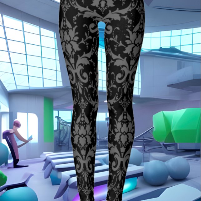 Black Damask Pattern Women's Workout Leggings (Skapare uppladdad)