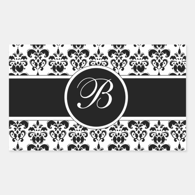 Black Damask Rektangulärt Klistermärke (Framsida)