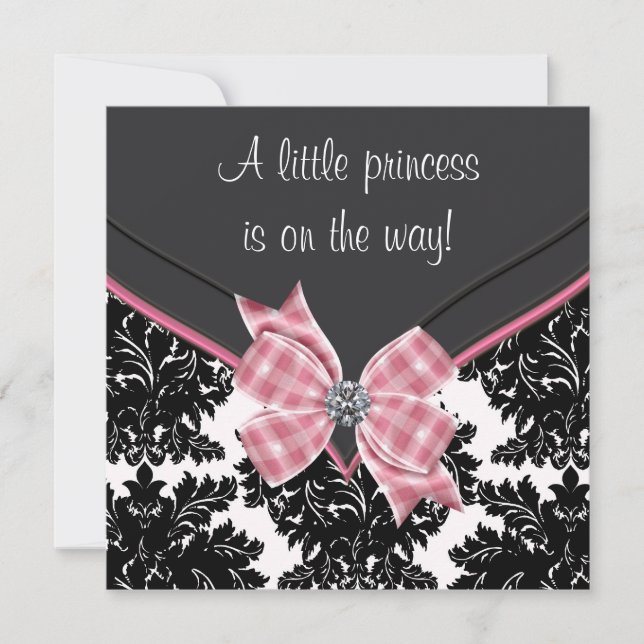 Black Damask Rosa Bow Princess Baby Shower Inbjudningar (Framsida)
