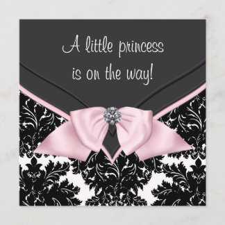 Black Damask Rosa Bow Princess Baby Shower Inbjudningar