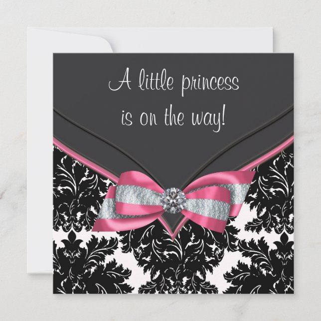 Black Damask Rosa Bow Princess Baby Shower Inbjudningar (Framsida)