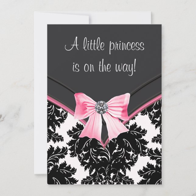 Black Damask Rosa Princess Baby Shower Inbjudningar (Framsida)