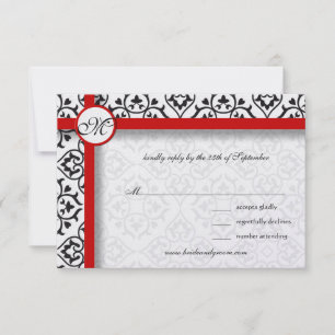 Black Damask Side Gräns Red Trim Bröllop OSA Kort
