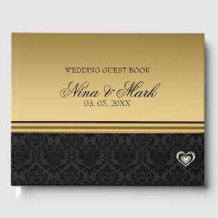 Black Damask Silver Guld Heart Gästböcker