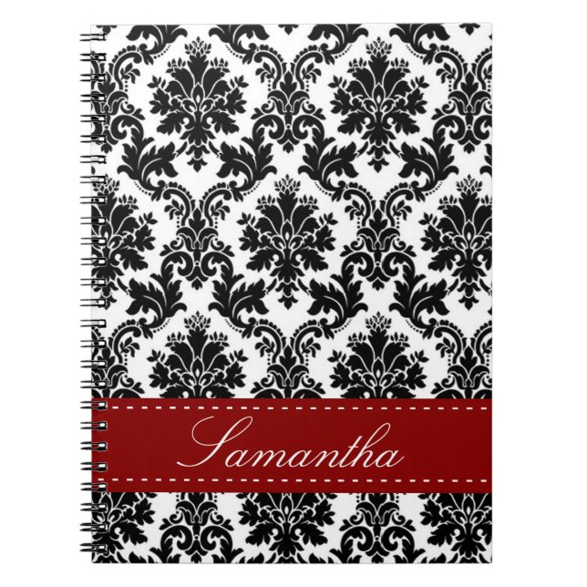 Black Damask Snöre Broquade Brocade Spiral bärbar  Anteckningsbok (Framsidan)