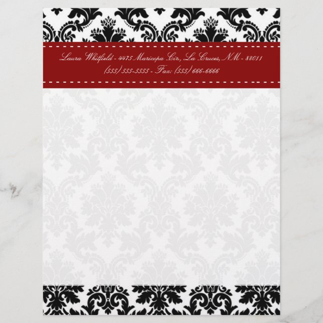 Black Damask Snöre Broquade Letterhead Stationery Brevhuvud (Framsida)