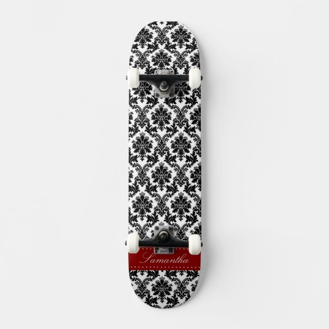 Black Damask Snöre Broquade Old school Skateboard (Framsida)