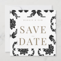 Black Damask Square Bröllop spara datum