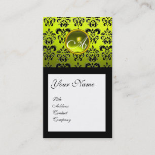 BLACK DAMASK SQUARE GULT GEMSTONE MONOGRAM VISITKORT