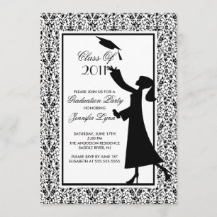 Black Damask Studenten inbjudan Silhouette Grad