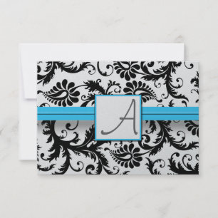 Black Damask Swirls Bright Aqua Razed Trim OSA Kort