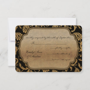 Black Damask Swirls Bröllop OSA Kort