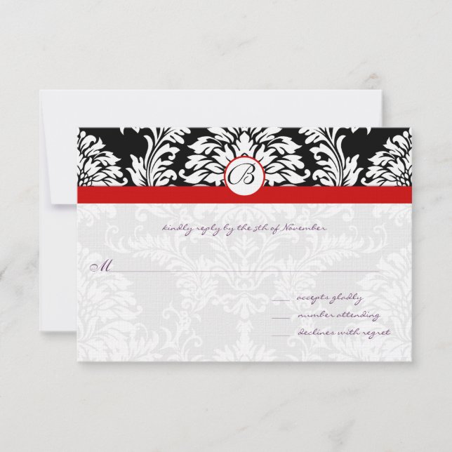 Black Damask Swirls Red Trim Bröllop OSA (Framsida)