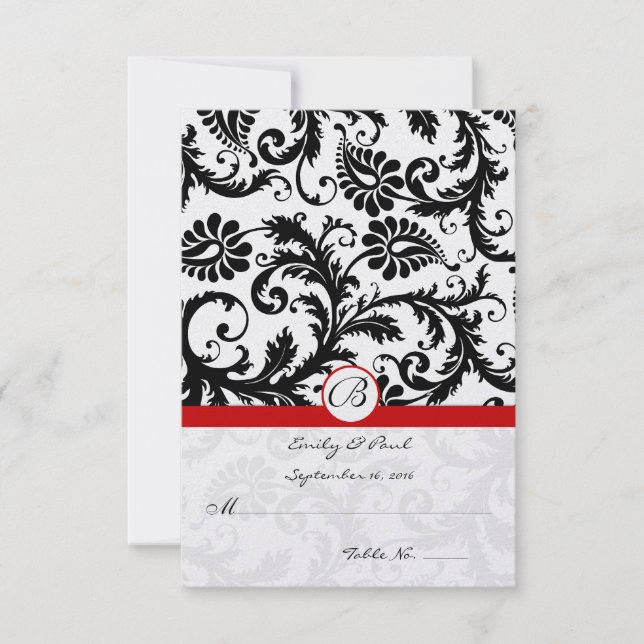Black Damask Swirls Red Trim Bröllop OSA (Framsida)