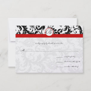 Black Damask Swirls Red Trim Bröllop OSA Kort