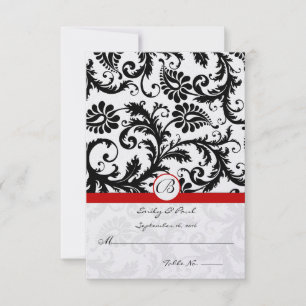 Black Damask Swirls Red Trim Bröllop OSA Kort