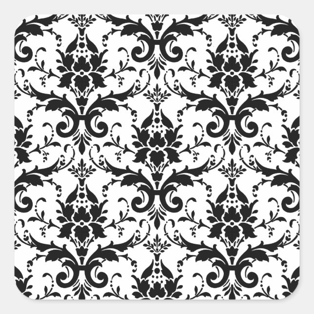 Black Damask Tile Mönster Fyrkantigt Klistermärke (Framsida)