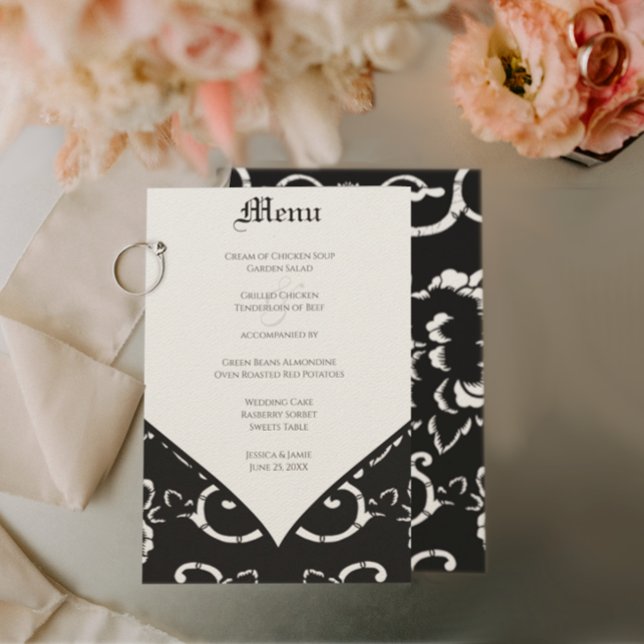 Black Damask Wedding Menu Meny (Skapare uppladdad)