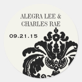 Black Damask Wedor Favor Tag eller Bröllop Seal Runt Klistermärke