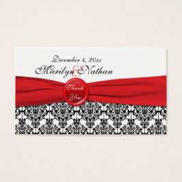 Black Damask with Poppy Red Wedding Favor Märkre Visitkort