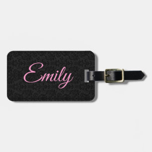 Black Damasks Mönster Rosa Typography Bagagebricka