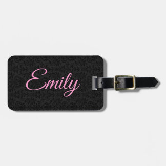 Black Damasks Mönster Rosa Typography Bagagebricka