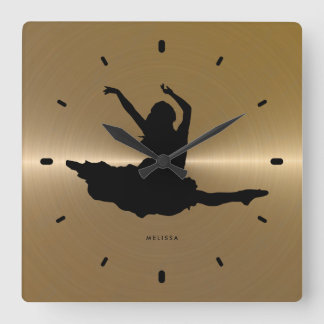 Black Dancer Silhouette på Guld Stainless Steel Fyrkantig Klocka