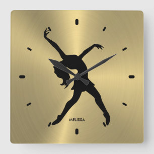 Black Dancer Silhouette på Metallic guld backgroun Fyrkantig Klocka