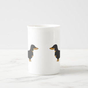 Black Daschund Bone China mugg Benporslin Mugg
