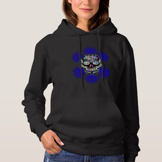 Black Day Of The Dead Sugar Skull Blue Abstract Fl T Shirt (Framsida)