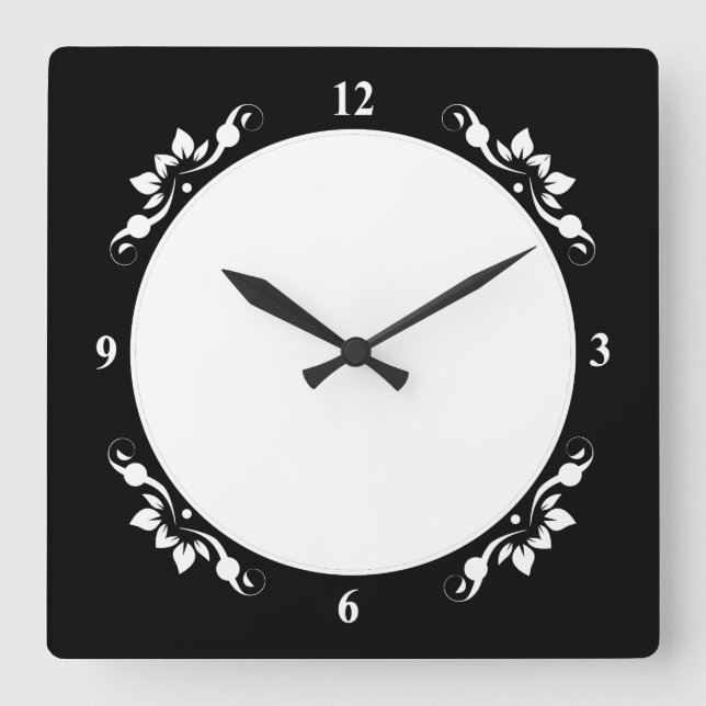 Black Decorative Sq Clock Ansikte White Numbers Cl Fyrkantig Klocka (Framsida)