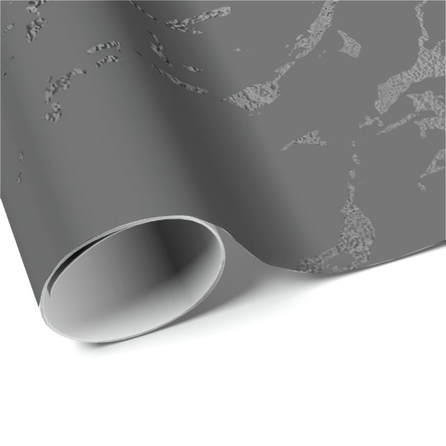 Black Deep Grått Marble Silver Carrara Shiny Presentpapper (Rullad Hörn)