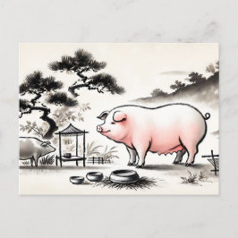 Bläck del av Innehåll Gris i Pen med Garden Helg Vykort