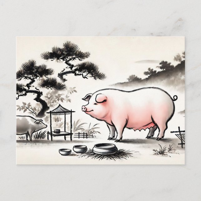 Bläck del av Innehåll Gris i Pen med Garden Helg Vykort (Framsida)