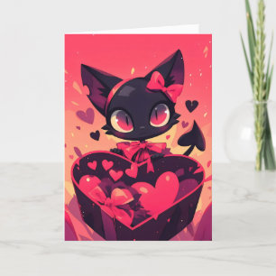 Black Demonic Cat Anime Kärlek Helgkort